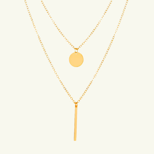 Bar and Disc Layered Necklace