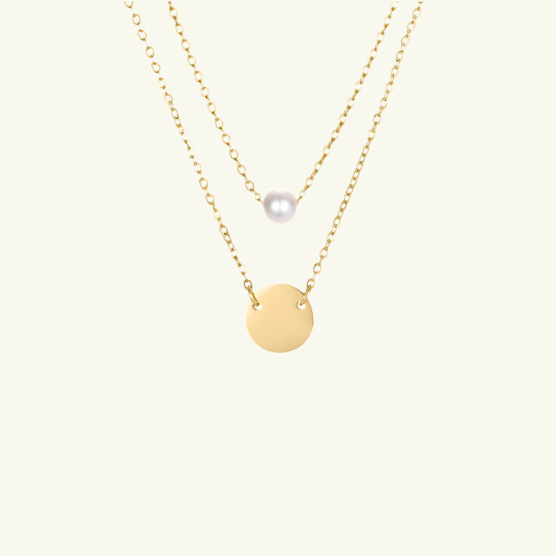 Cute Pearl and Disc Pendant Necklace