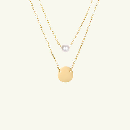 Cute Pearl and Disc Pendant Necklace