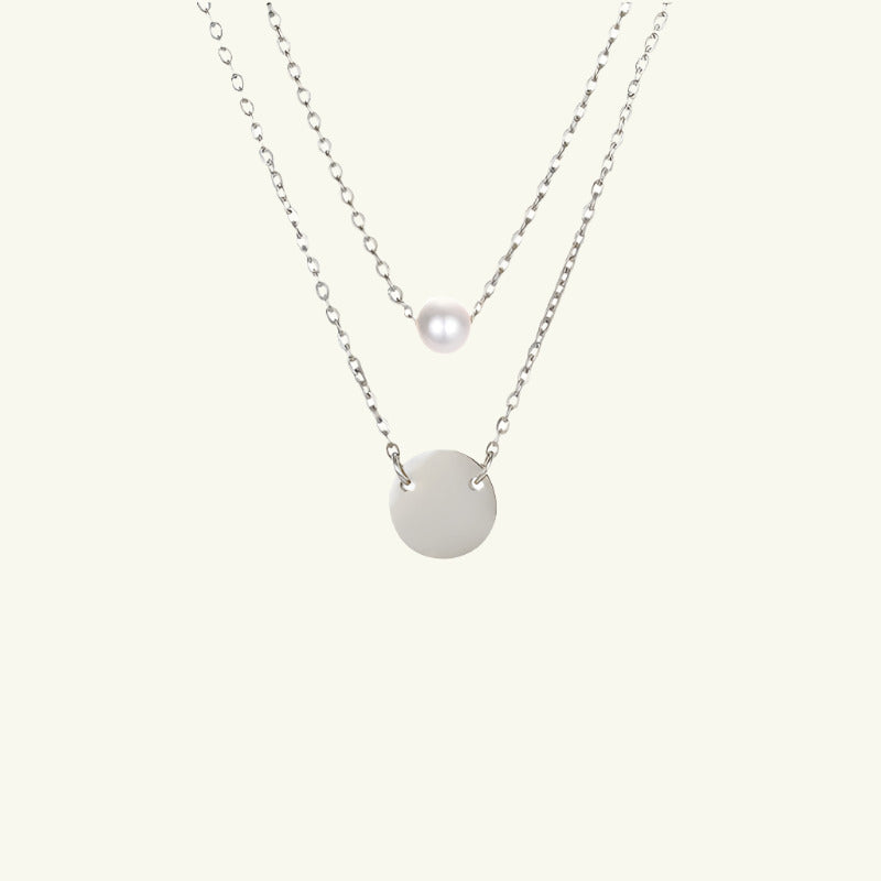 Cute Pearl and Disc Pendant Necklace
