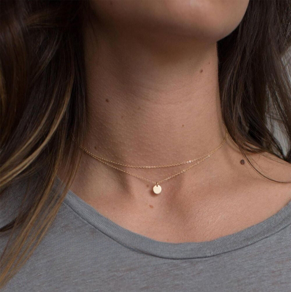 Arya Double Layer Disc Pendant Necklace Set