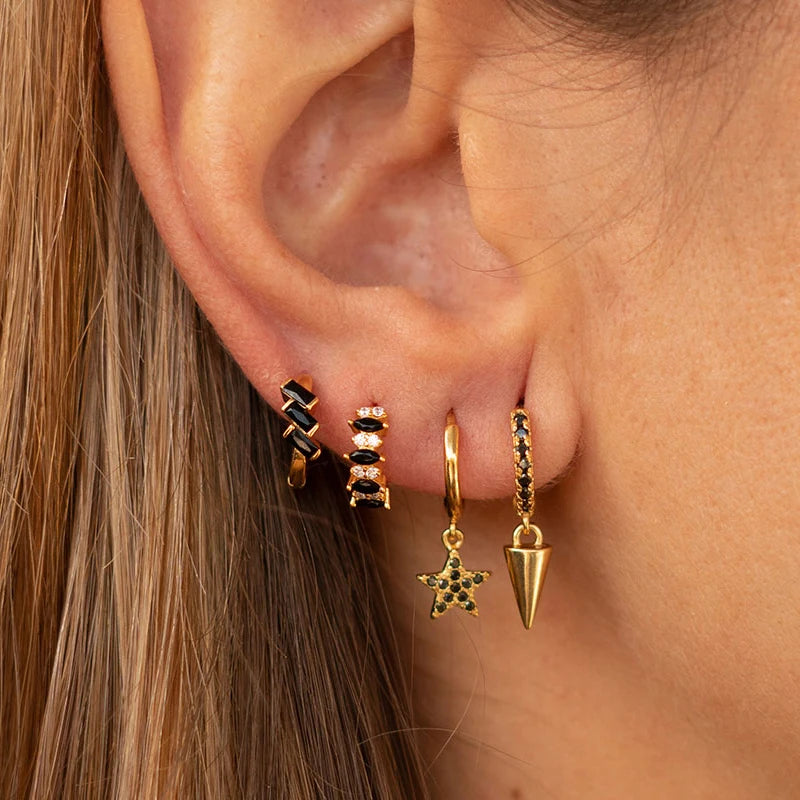 Rectangle Zircon Small Hoop Earrings