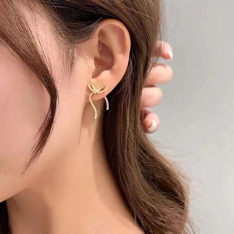 Long Bow Tie Stud Earring