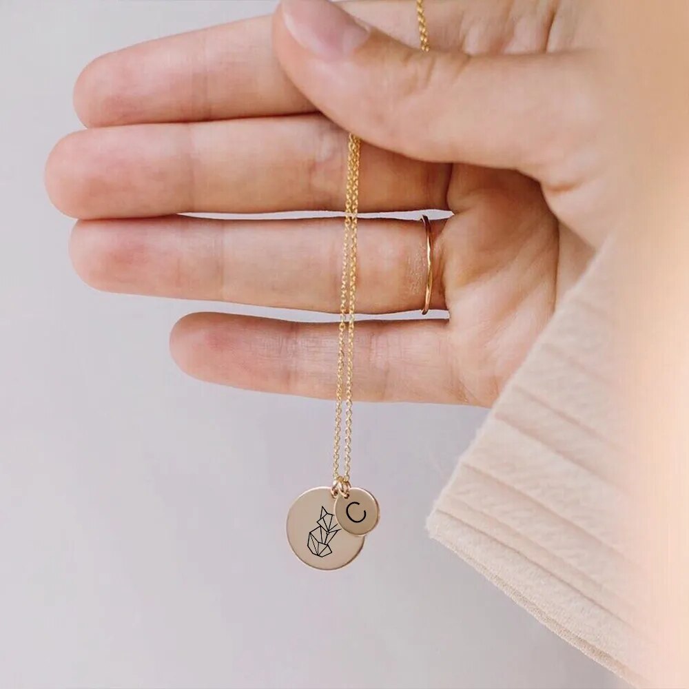 Initials and Animals Disk Coin Pendant