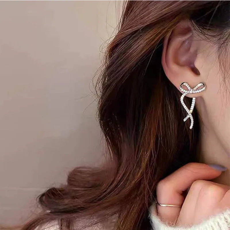 Long Bow Tie Stud Earring