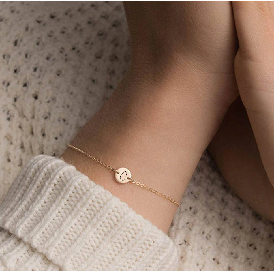 Engraved Initial Coin Bracelet - Wrenlee