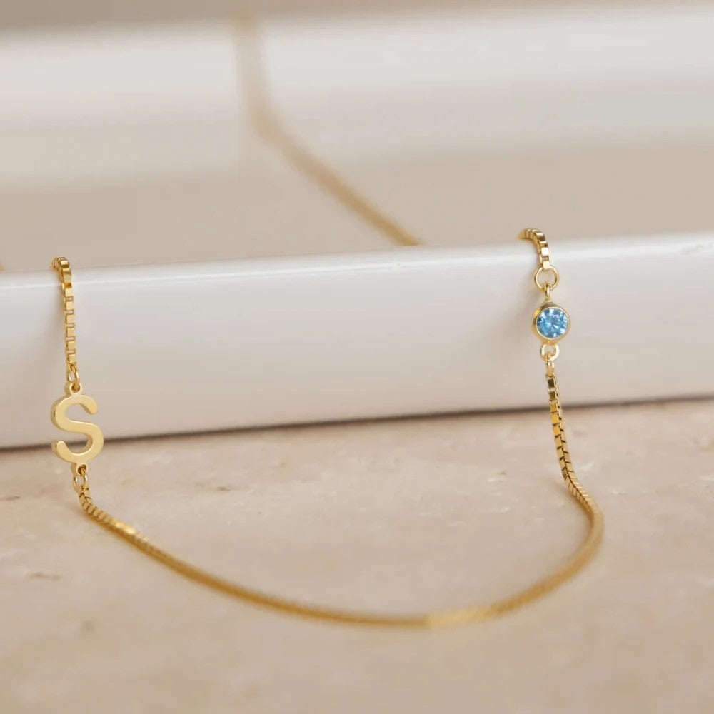 Birthstone Initial Necklace