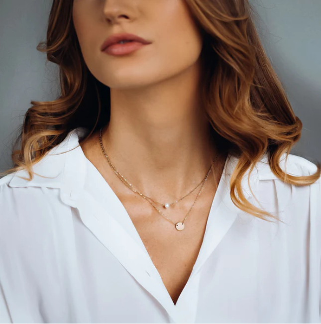 Cute Pearl and Disc Pendant Necklace