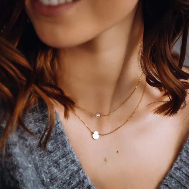Cute Pearl and Disc Pendant Necklace
