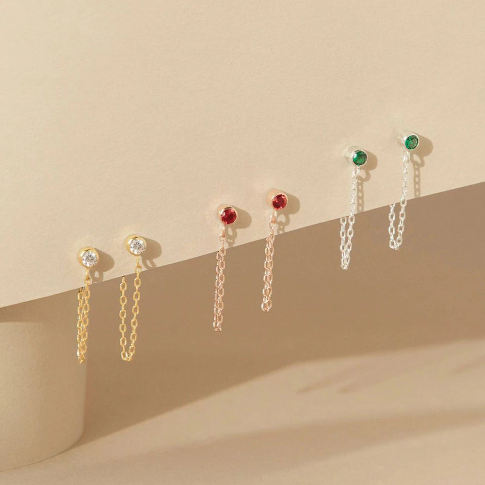 Birthstone Chain Stud Earrings - Wrenlee