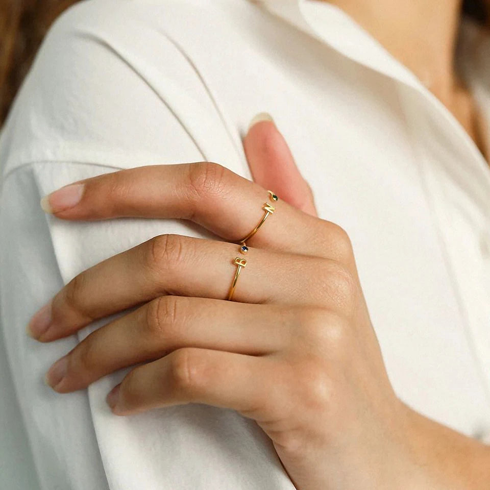 Birthstone Initial Ring