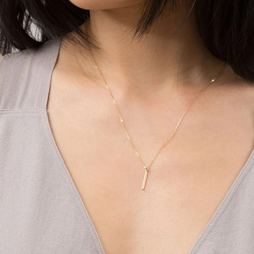 Gold Bar Pendant Fine Chain