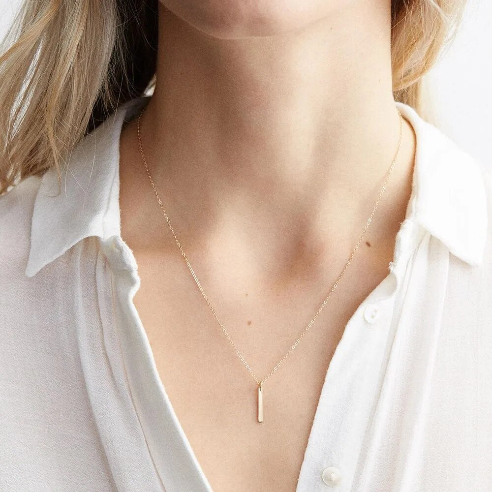 Gold Bar Pendant Fine Chain