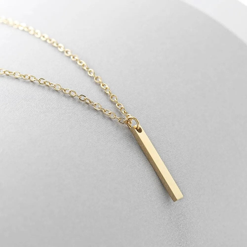 Gold Bar Pendant Fine Chain