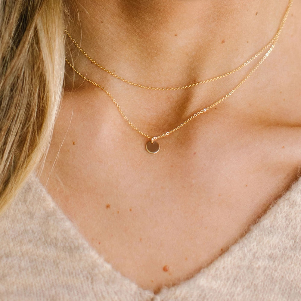 Arya Double Layer Disc Pendant Necklace Set