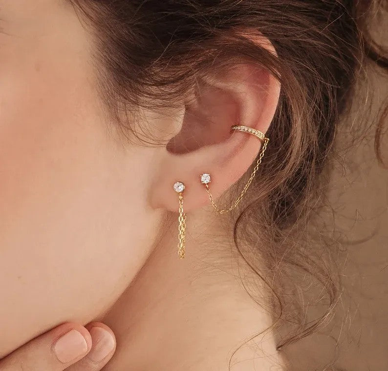 Birthstone Chain Stud Earrings - Wrenlee