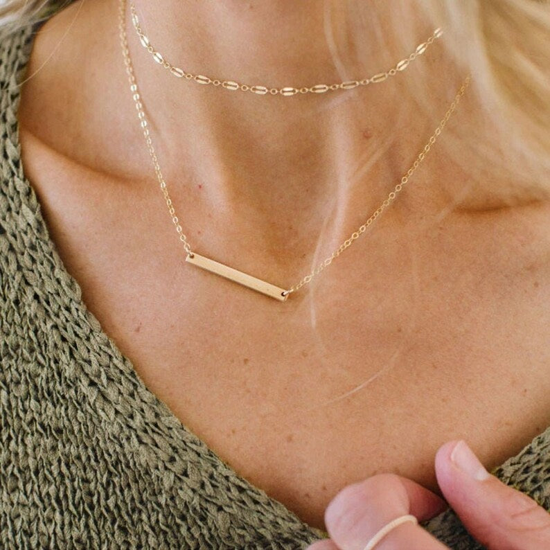 Layered Bar and Link Chain Choker Necklace