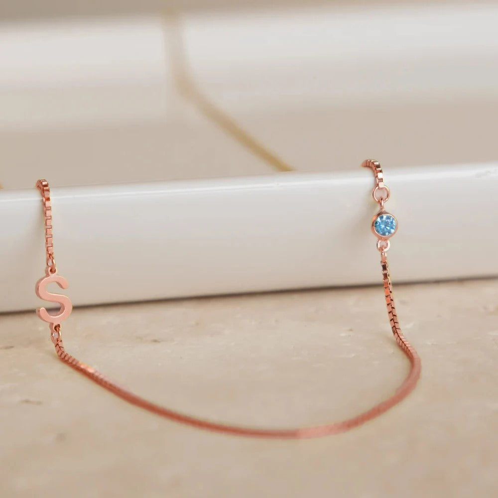 Birthstone Initial Necklace