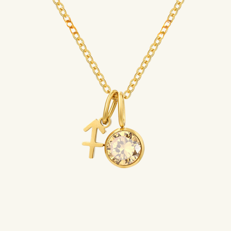 Birthstone Zodiac Double Pendant Necklace - Wrenlee
