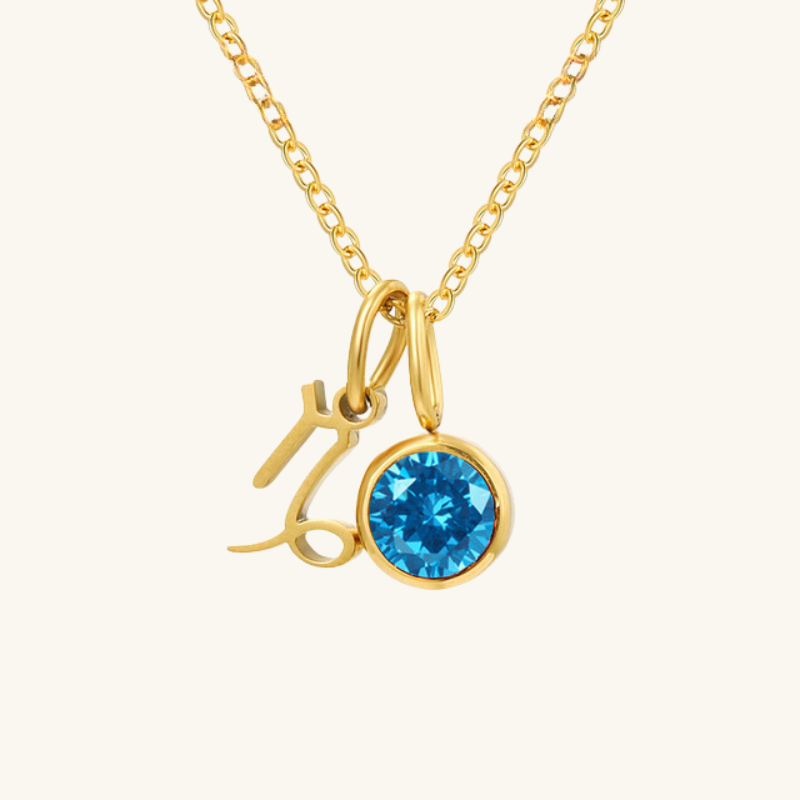 Birthstone Zodiac Double Pendant Necklace - Wrenlee