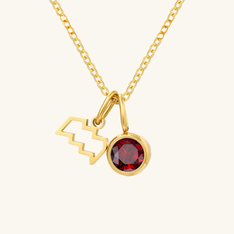 Birthstone Zodiac Double Pendant Necklace - Wrenlee