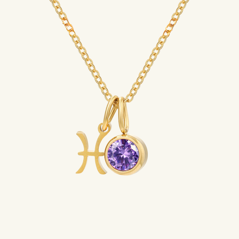 Birthstone Zodiac Double Pendant Necklace - Wrenlee