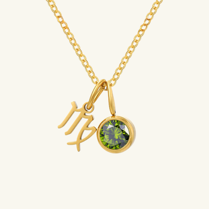 Birthstone Zodiac Double Pendant Necklace - Wrenlee