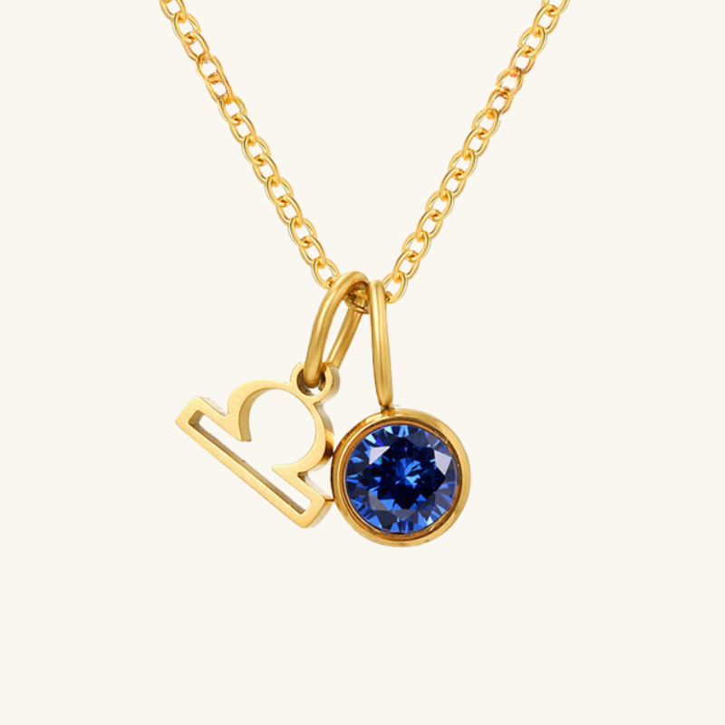 Birthstone Zodiac Double Pendant Necklace - Wrenlee