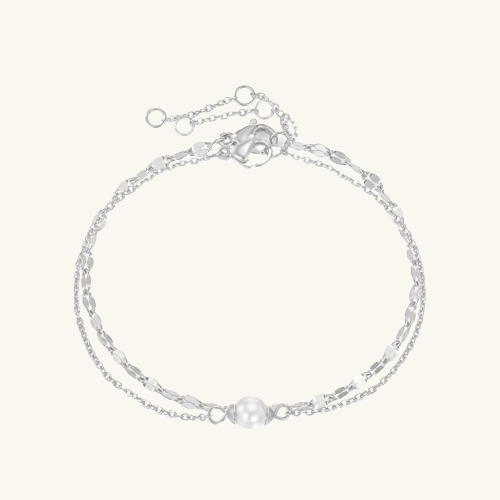 Double Link Chain Pearl Bracelet - Wrenlee