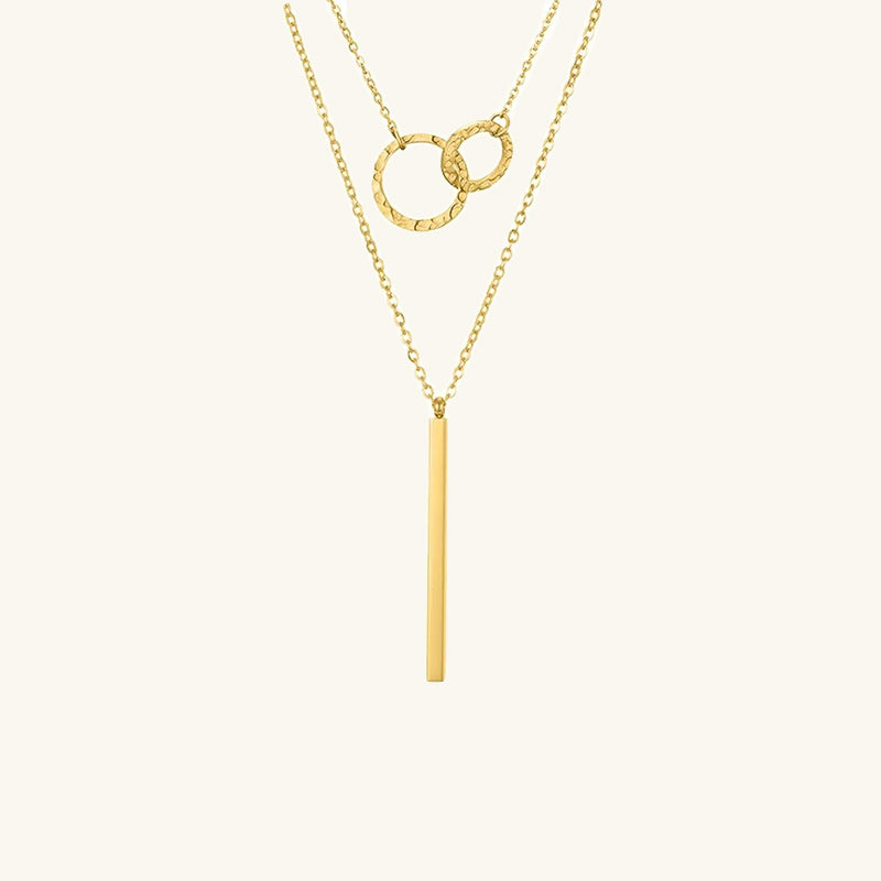 Elegant Double Circle and Bar Layered Necklace