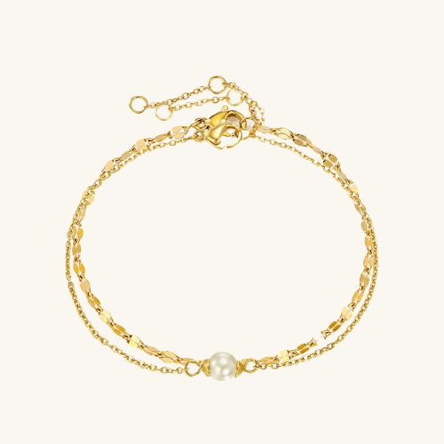 Double Link Chain Pearl Bracelet - Wrenlee