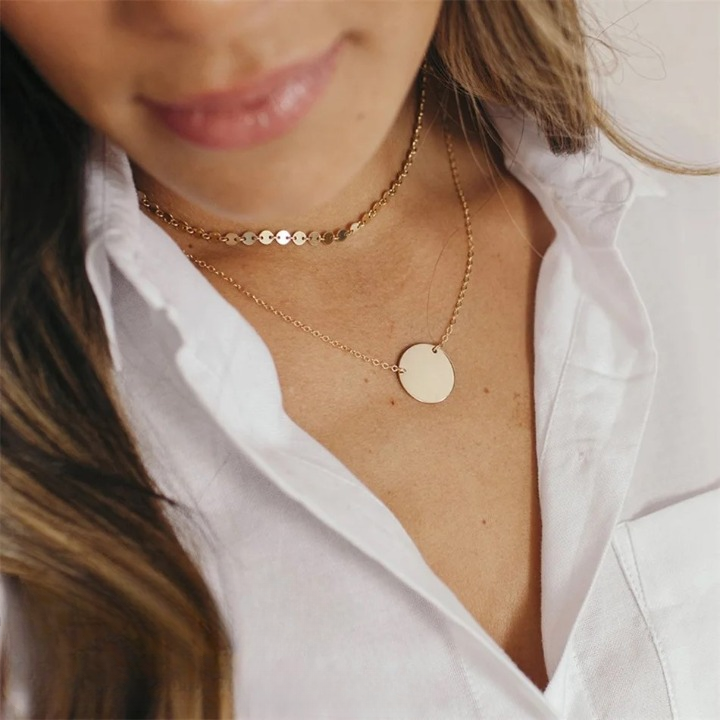 Ethereal Duo: Dainty Disc Layered Necklace Set