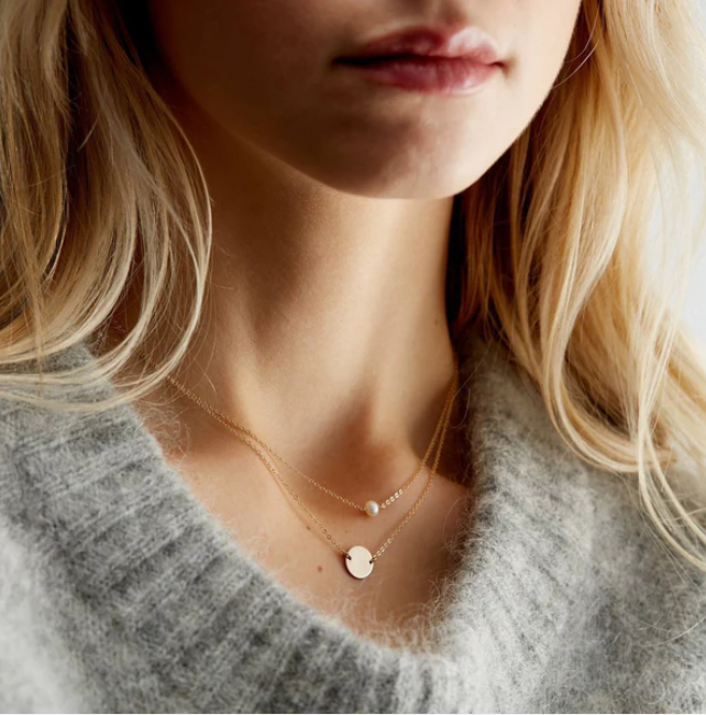 Cute Pearl and Disc Pendant Necklace