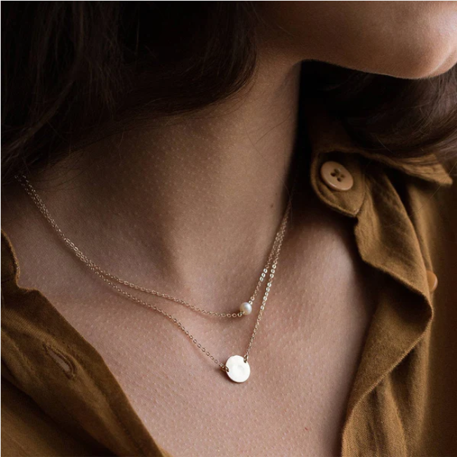 Cute Pearl and Disc Pendant Necklace