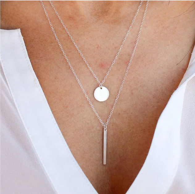 Bar and Disc Layered Necklace