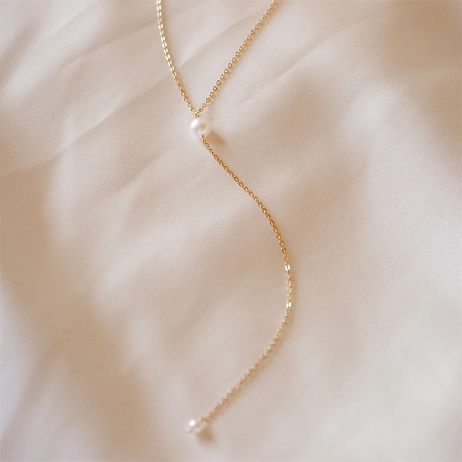 Y Chain Pearl Drop Necklace - Wrenlee