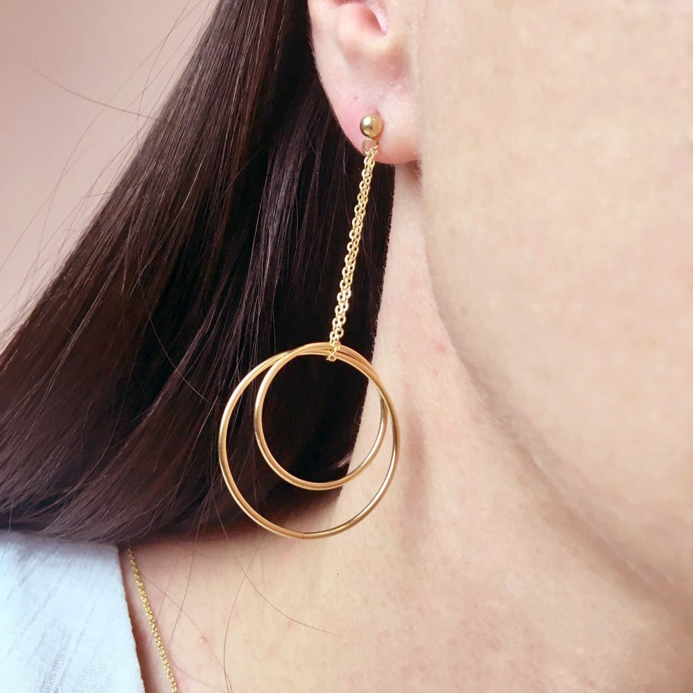 Double Circle Drop Earrings