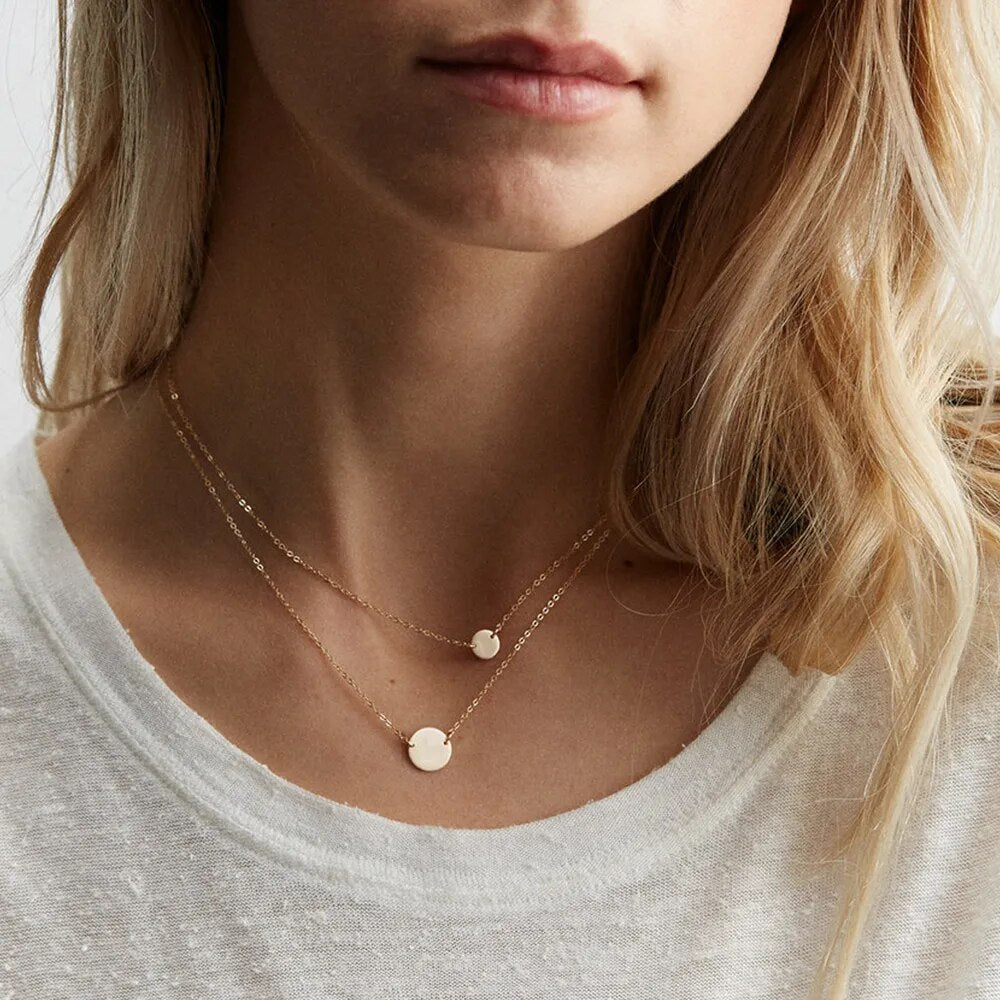 Dainty Double Disc Pendant Choker Set