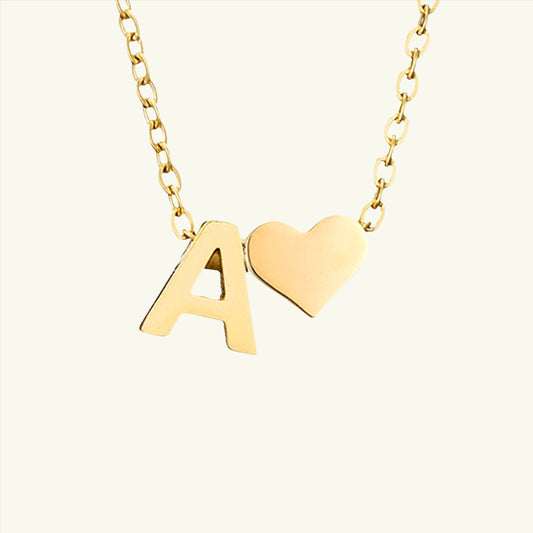 Small Heart Initial Letter Necklace - Wrenlee