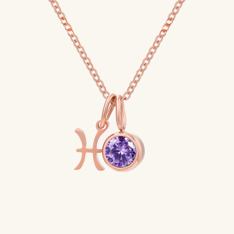 Birthstone Zodiac Double Pendant Necklace - Wrenlee